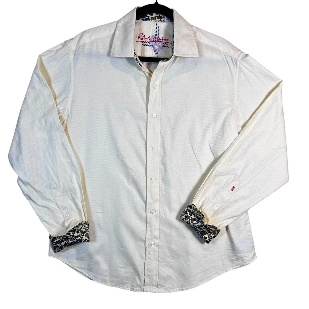 Robert Graham Men's Medium Pale Yellow Button Down Shirt 100% Cotton - Picture 1 of 8